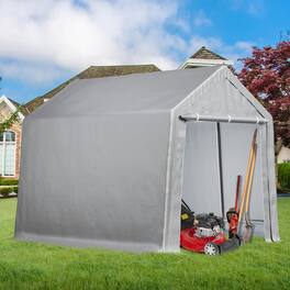 Acekool - 10'x15' Heavy Duty Outdoor Storage Shed & Carport Canopy with Roll-Up Door, Waterproof, Removable Sidewalls - Gray