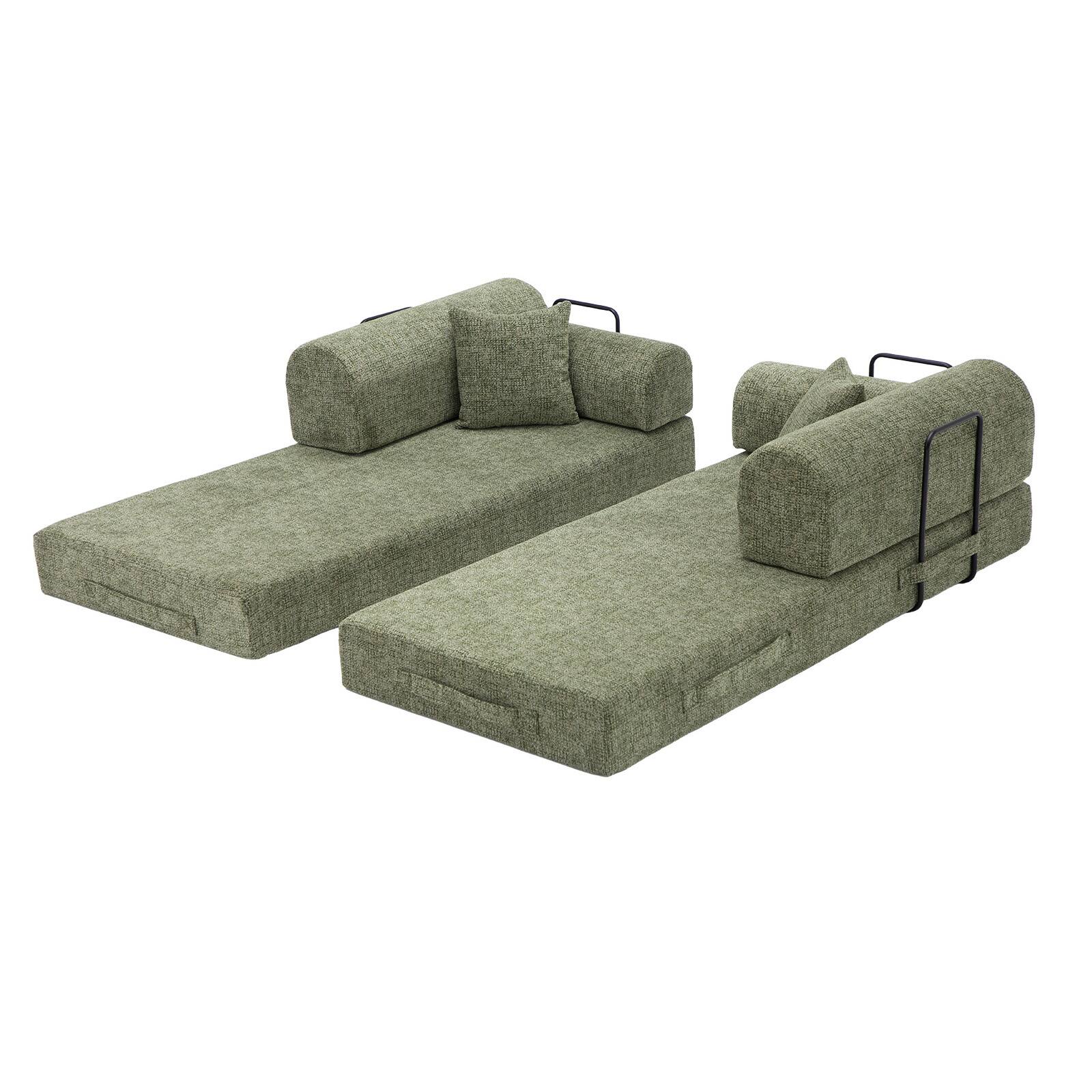 Alt View 2. Anysun - Two-Tone Convertible Sleeper Sofa Bed - Folding Mattress Couch with Fixed Frame for Living Room & Bedroom. - Moss Green.