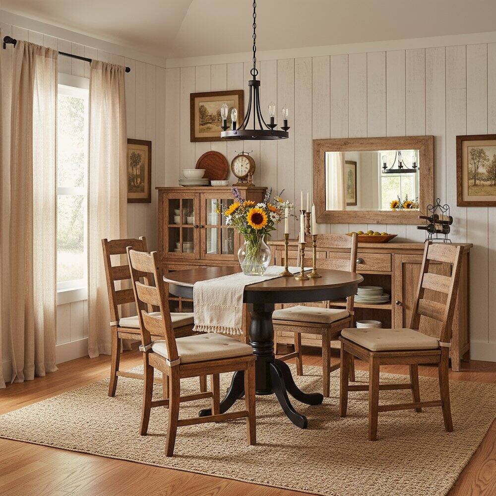 Back. FurniFact - Round Dining Table - Brown.