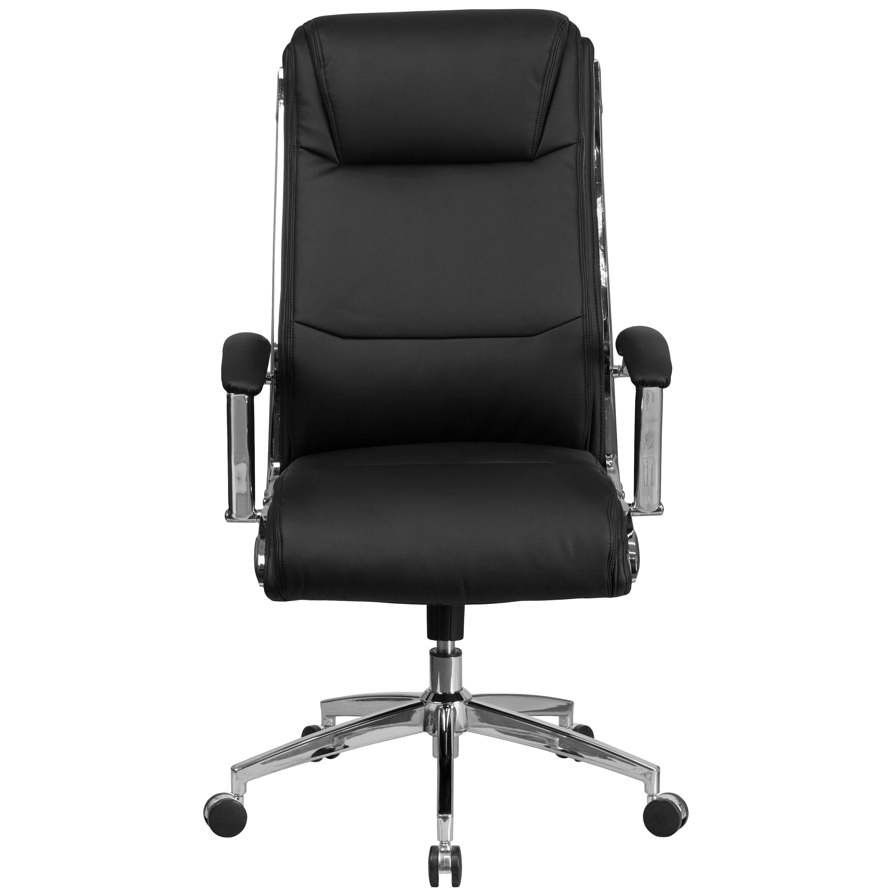 Alt View 5. Emma + Oliver - High Back Designer Smooth Executive Swivel Office Chair with Arms - Black.