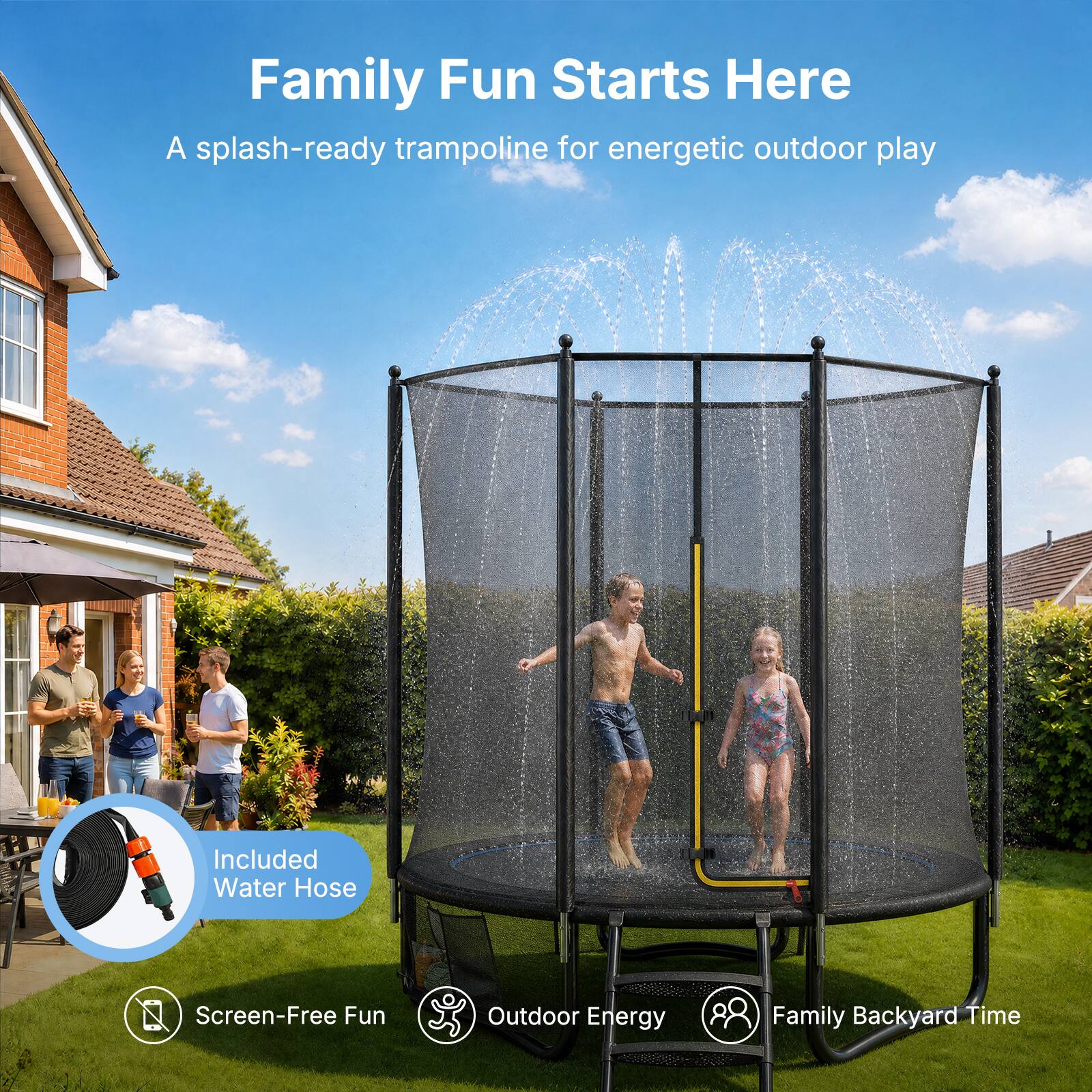 MERACH 8FT Trampoline with Safety Net, 330 lbs Capacity, Ladder, LED ...