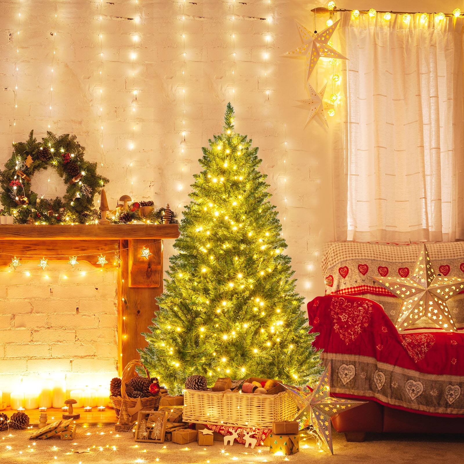 Alt View 1. Costway - Costway 5 FT Artificial Christmas Tree with 510 Branch Tips, 400 Warm White LED Lights - Green.