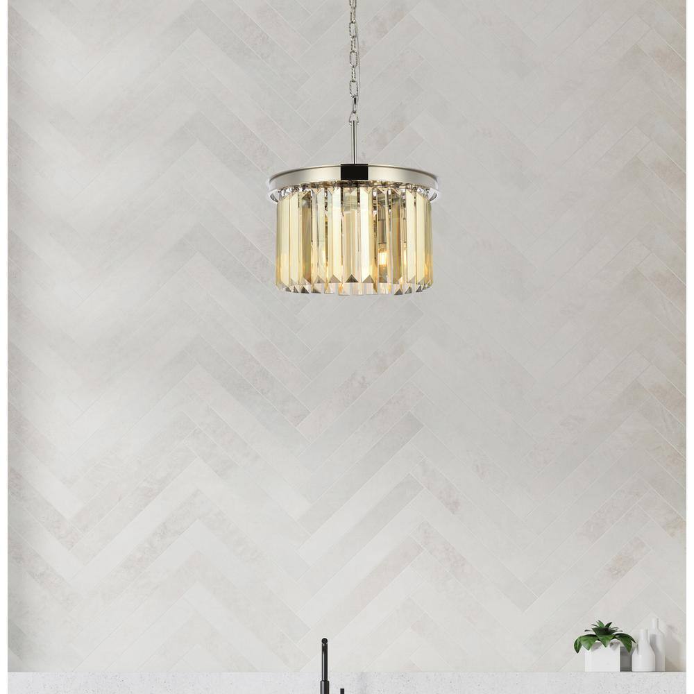 Alt View 1. Urban Classic - Sydney 3 light polished nickel Pendant Golden Teak (Smoky) Royal Cut Crystal - Polished Nickel.