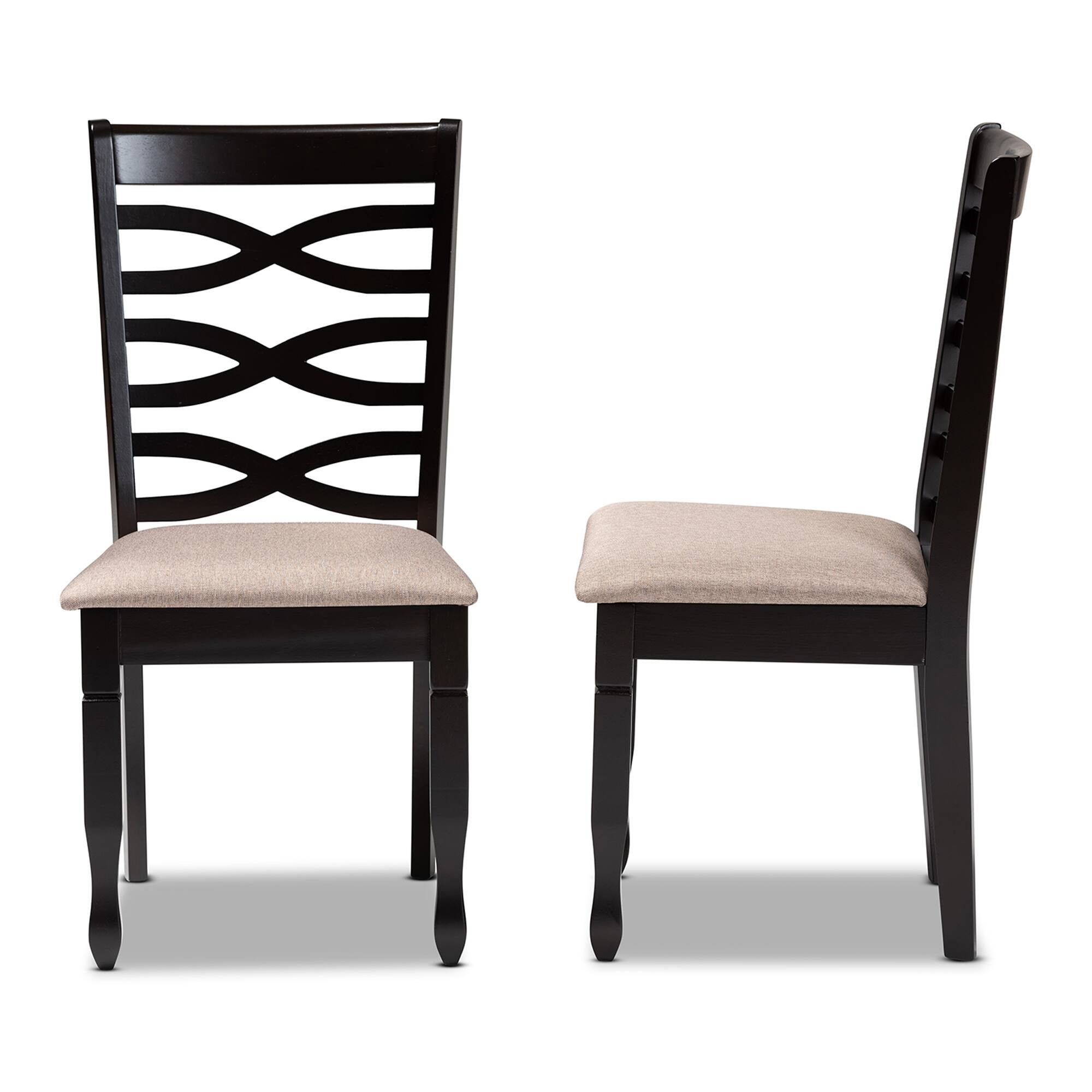 Left. Baxton Studio - Lanier Modern and Contemporary Fabric Upholstered Finished 2-Piece Wood Dining Chair Set - Sand/Dark Brown.