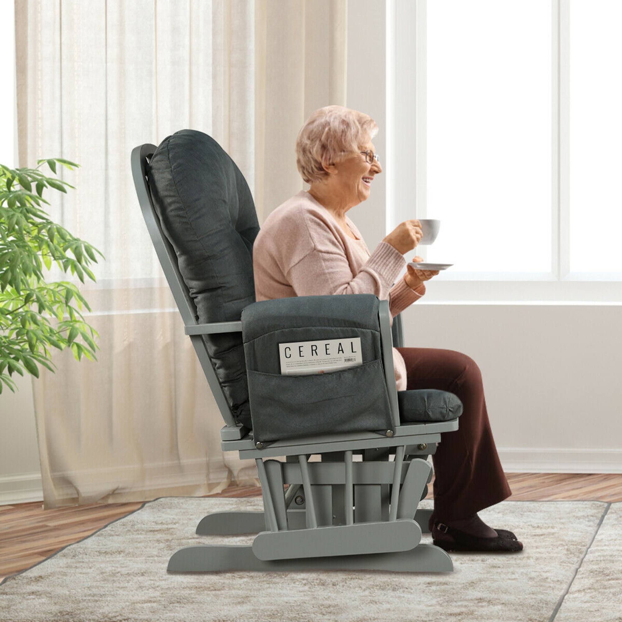 Alt View 3. Gymax - Gymax Baby Nursery Relax Rocker Rocking Chair Glider & Ottoman Set w/ Cushion Dark Grey - Dark Grey.