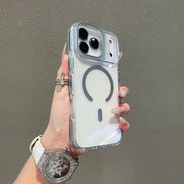 Dteck - Magnetic Clear Case for Apple iPhone 17 Pro Max Built-in Camera Stand, Shockproof Transparent Cover with Lens Protector - Gray