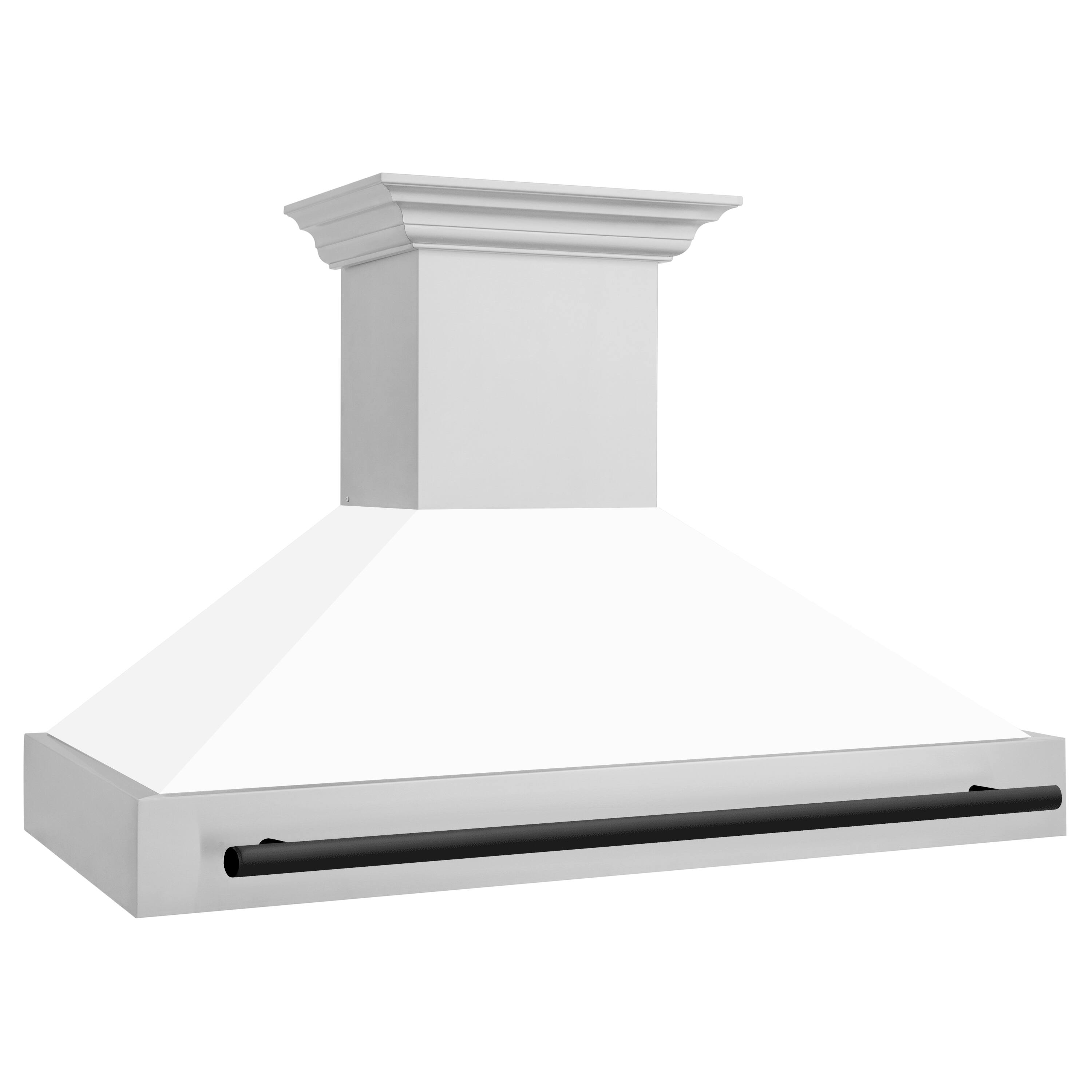 Angle. ZLINE - ZLINE Autograph Edition 48 in. Stainless Steel Range Hood with White Matte Shell and Matte Black Handle - Stainless Steel.