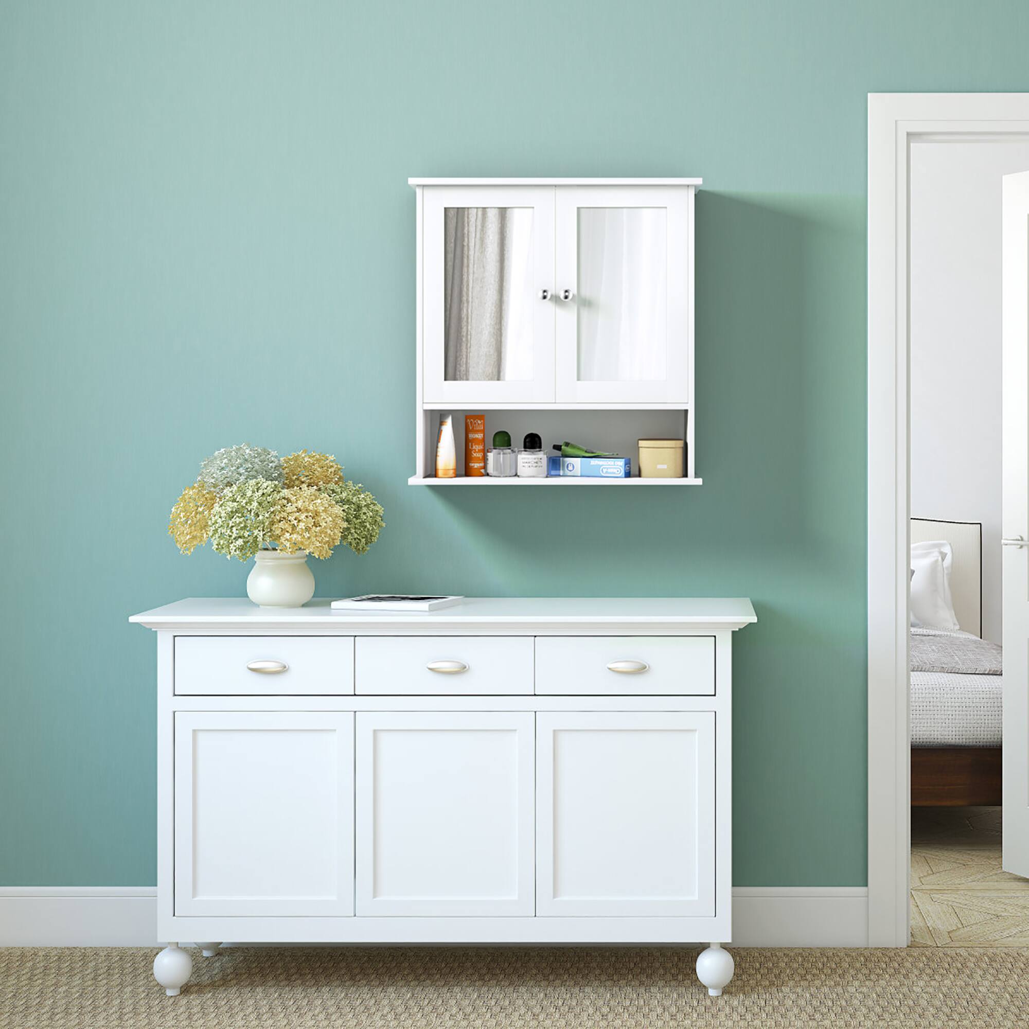Alt View 4. Costway - Costway New Bathroom Wall Cabinet Double Mirror Door Cupboard Storage Medicine Cabinet Shelf - White.