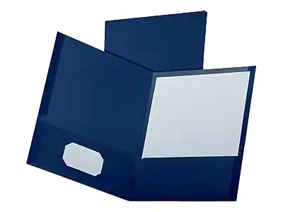 Front. Esselte - Oxford Linen Twin Pocket Portfolio Folders, Navy, 25/Box (OXF 53443) - Navy.