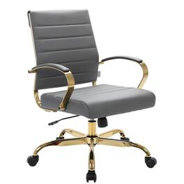 LeisureMod - Benmar Leather Office Chair with Gold Accents, Adjustable Height, Swivel, Ergonomic Design for Home Office or Workspace - Gray
