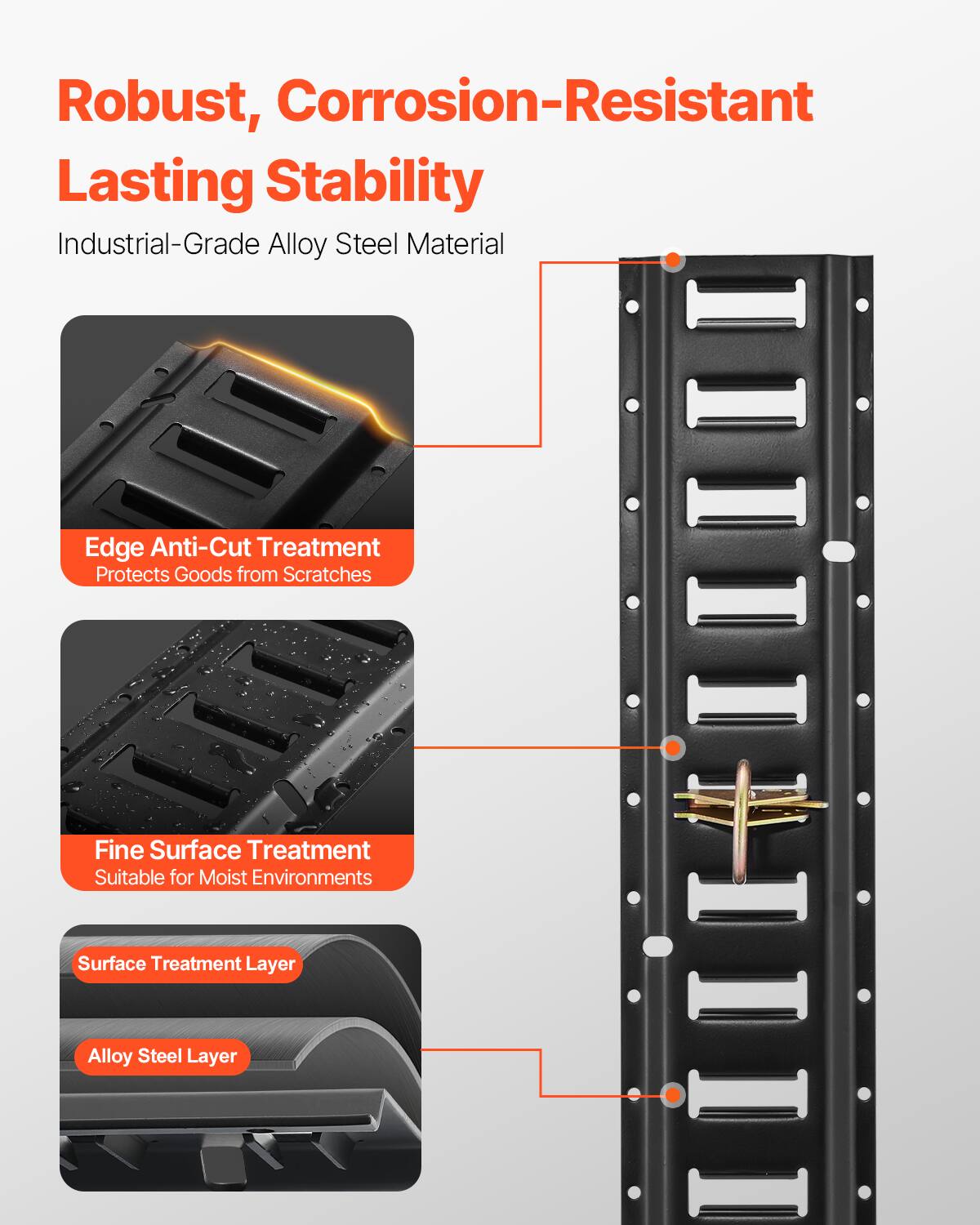 Robust, Corrosion-Resistant Lasting Stability

Industrial-Grade Alloy Steel Material

Edge Anti-Cut Treatment
Protects Goods from Scratches

Fine Surface Treatment
Suitable for Moist Environments

Surface Treatment Layer

Alloy Steel Layer