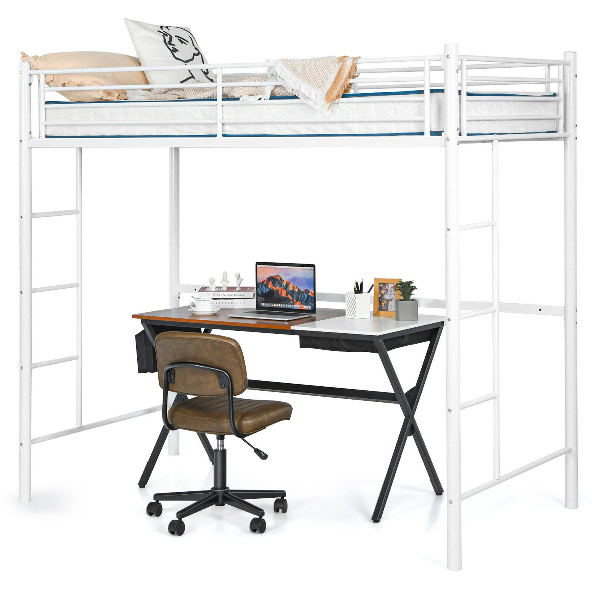 Alt View 8. Costway - Costway Twin Metal Loft Bed Frame w/ 2 Ladders Full-length Guardrail Space-Saving - White.