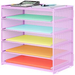 Dapper Styles - Paper Organizer Storage For Desk Accessories Workspace Organizers 6 Tier Letter Tray File Organization Met - Purple