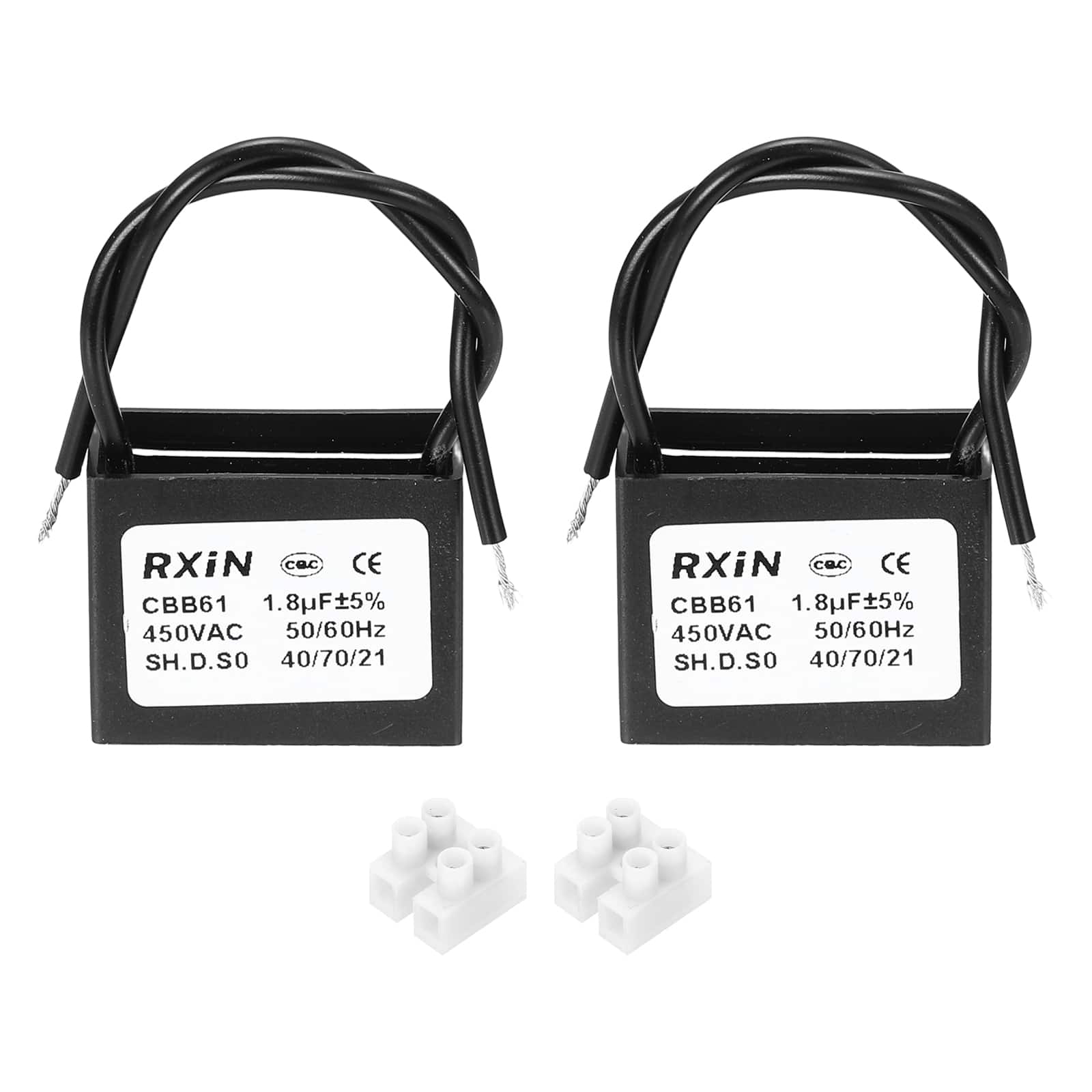 Unique Bargains - 2pcs 1.8uF CBB61 Capacitor, AC 450V 2-Wire for Ceiling Fan, Motor Generator, Blower, Exhaust Fan - Black price history on PriceWatchPro