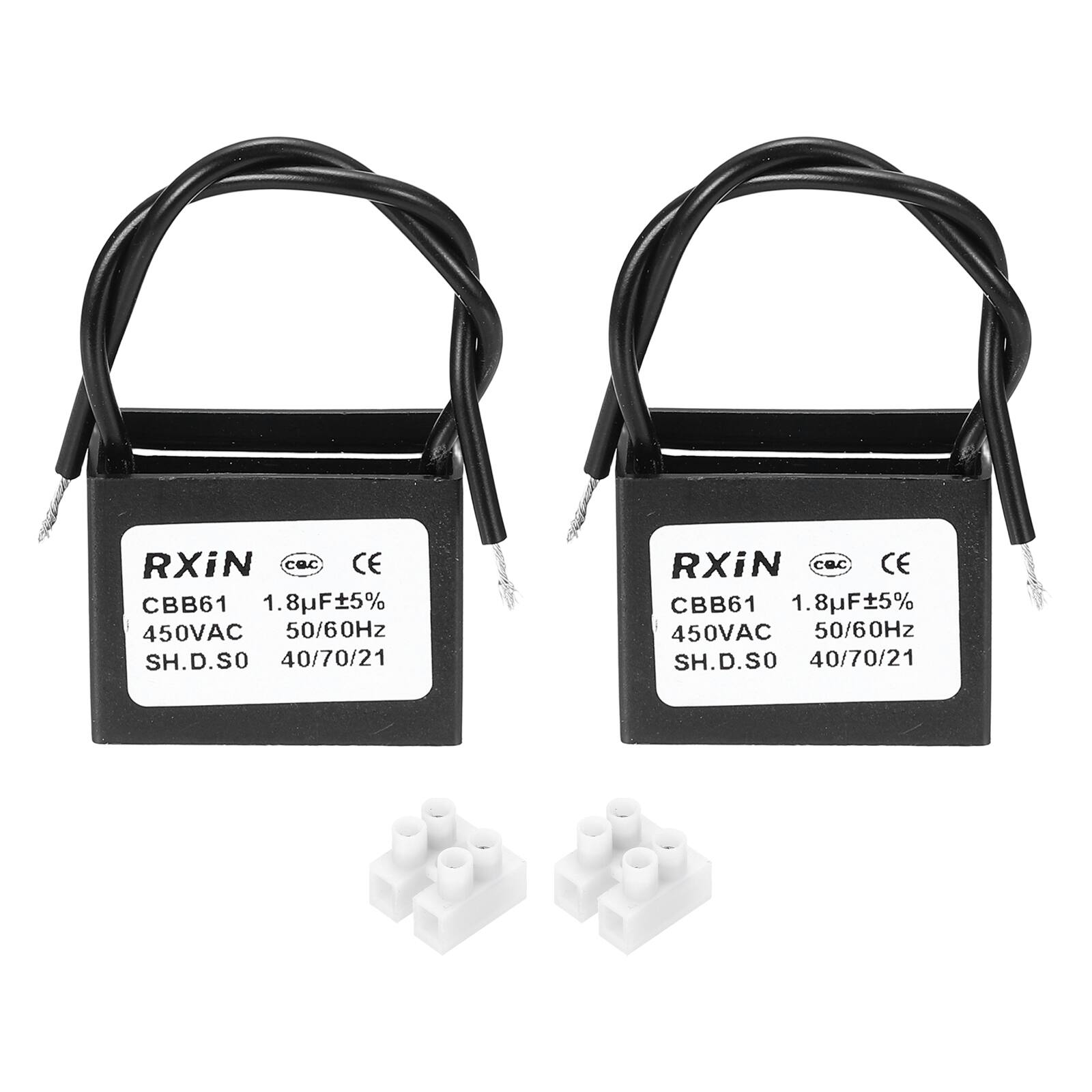 Unique Bargains - 2pcs 1.8uF CBB61 Capacitor, AC 450V 2-Wire for Ceiling Fan, Motor Generator, Blower, Exhaust Fan - Black
