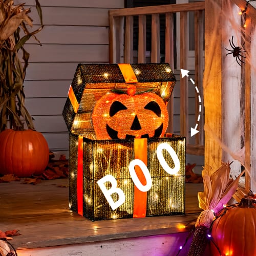 Winado - Halloween Cute Pumpkin Gift Box, Pop-Up Automatic with Pre-lit Lights for Indoor Living Room Holiday Party Decortaion - Orange