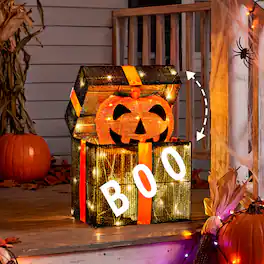 Winado - Halloween Cute Pumpkin Gift Box, Pop-Up Automatic with Pre-lit Lights for Indoor Living Room Holiday Party Decortaion - Orange