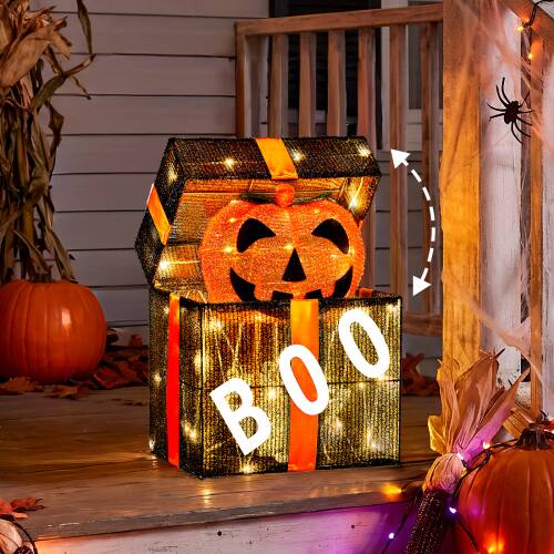 Front. Winado - Halloween Cute Pumpkin Gift Box, Pop-Up Automatic with Pre-lit Lights for Indoor Living Room Holiday Party Decortaion - Orange.