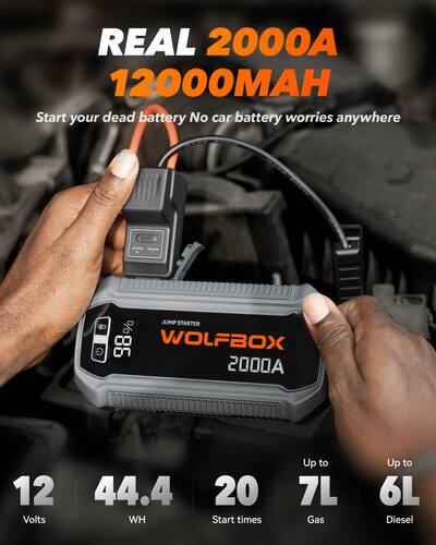 WOLFBOX - 2000A Car Jump Starter, Portable Battery Booster Pack, 12V Power Bank for 7L Gas & 6L Diesel Engines WOLFBOX - 2000A Car Jump Starter, Portable Battery Booster Pack, 12V Power Bank for 7L Gas & 6L Diesel Engines