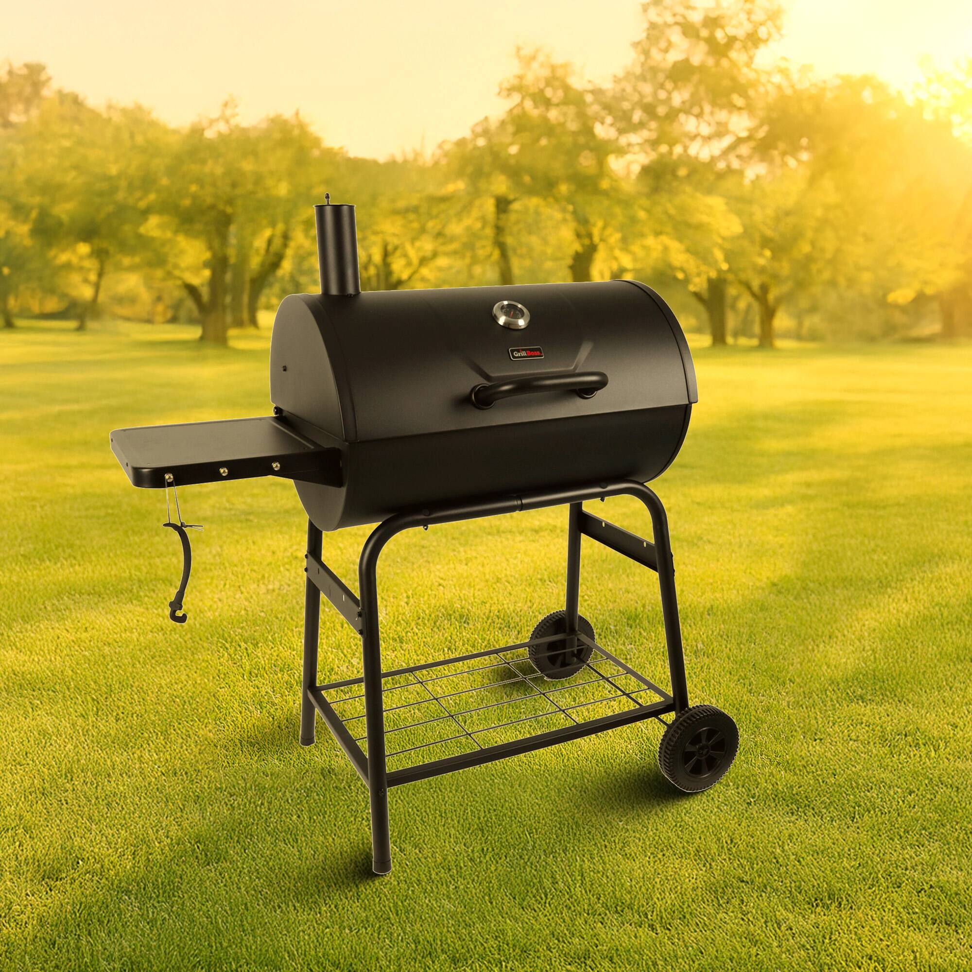 Alt View 3. Grill Boss - Grill Boss 30" Charcoal Barrel Grill, Adjustable Grate Large Cooking Area, Black - Black.