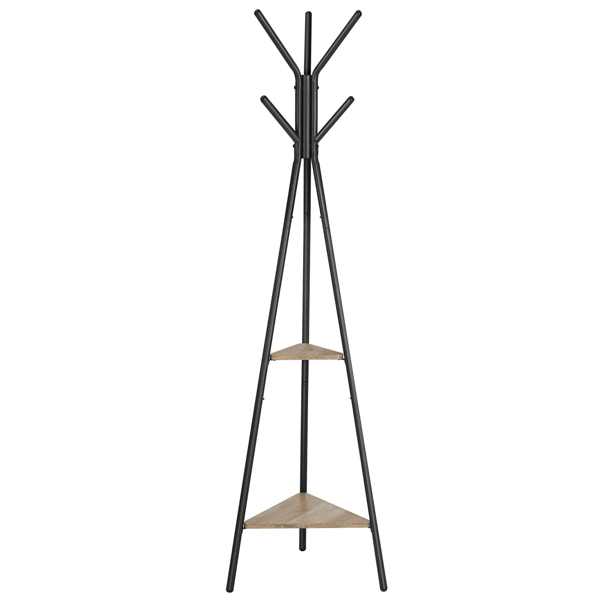 HM 1810 - Coat Rack Freestanding Hanger Stand Hall Tree With 2 Shelves For Clothes Hat Bag Industrial Style And - Greige + Black