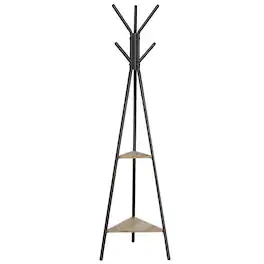 HM 1810 - Coat Rack Freestanding Hanger Stand Hall Tree With 2 Shelves For Clothes Hat Bag Industrial Style And - Greige + Black