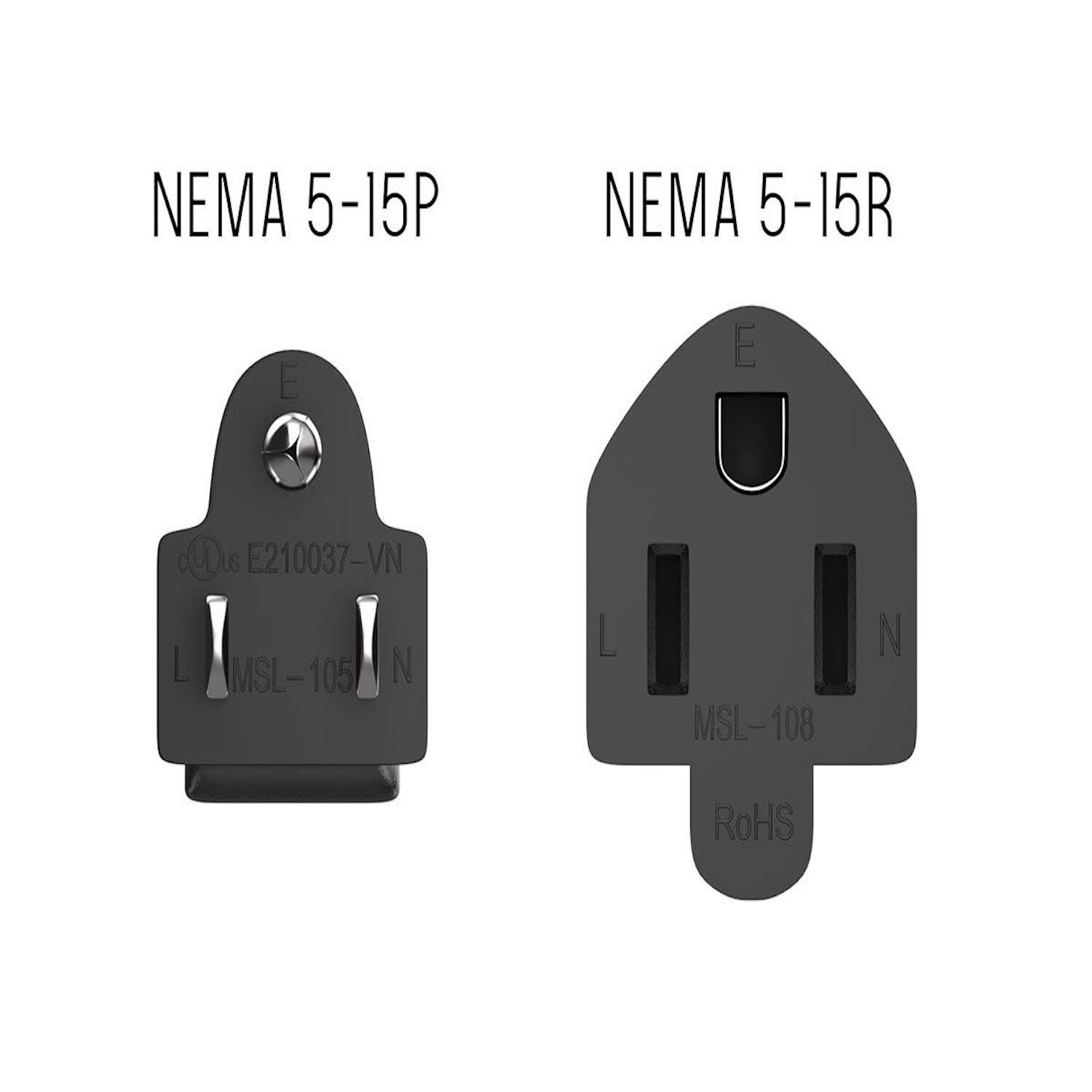 NEMA 5-15P  
E210037-VN  
MSL-105  
RoHS  

NEMA 5-15R  
MSL-108