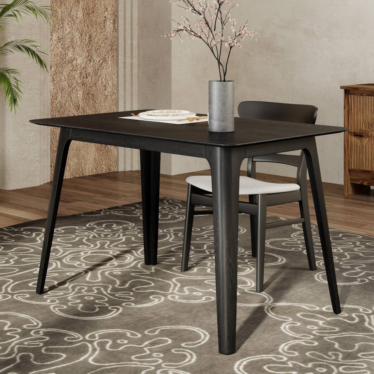 Loheer Rectangular Dining Table, Mid Century Modern Rubberwood Frame ...