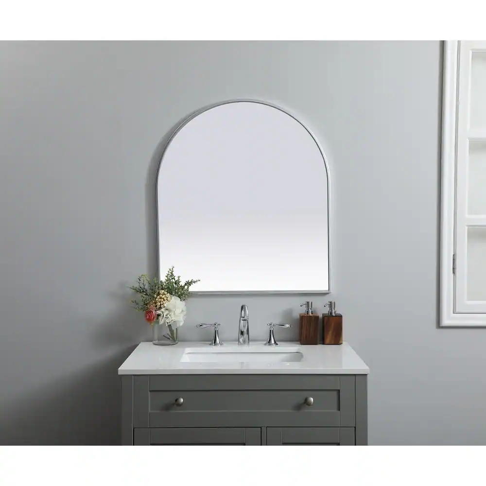 Elegant Decor - Metal Frame Arch Mirror 27x30 Inch - Silver
