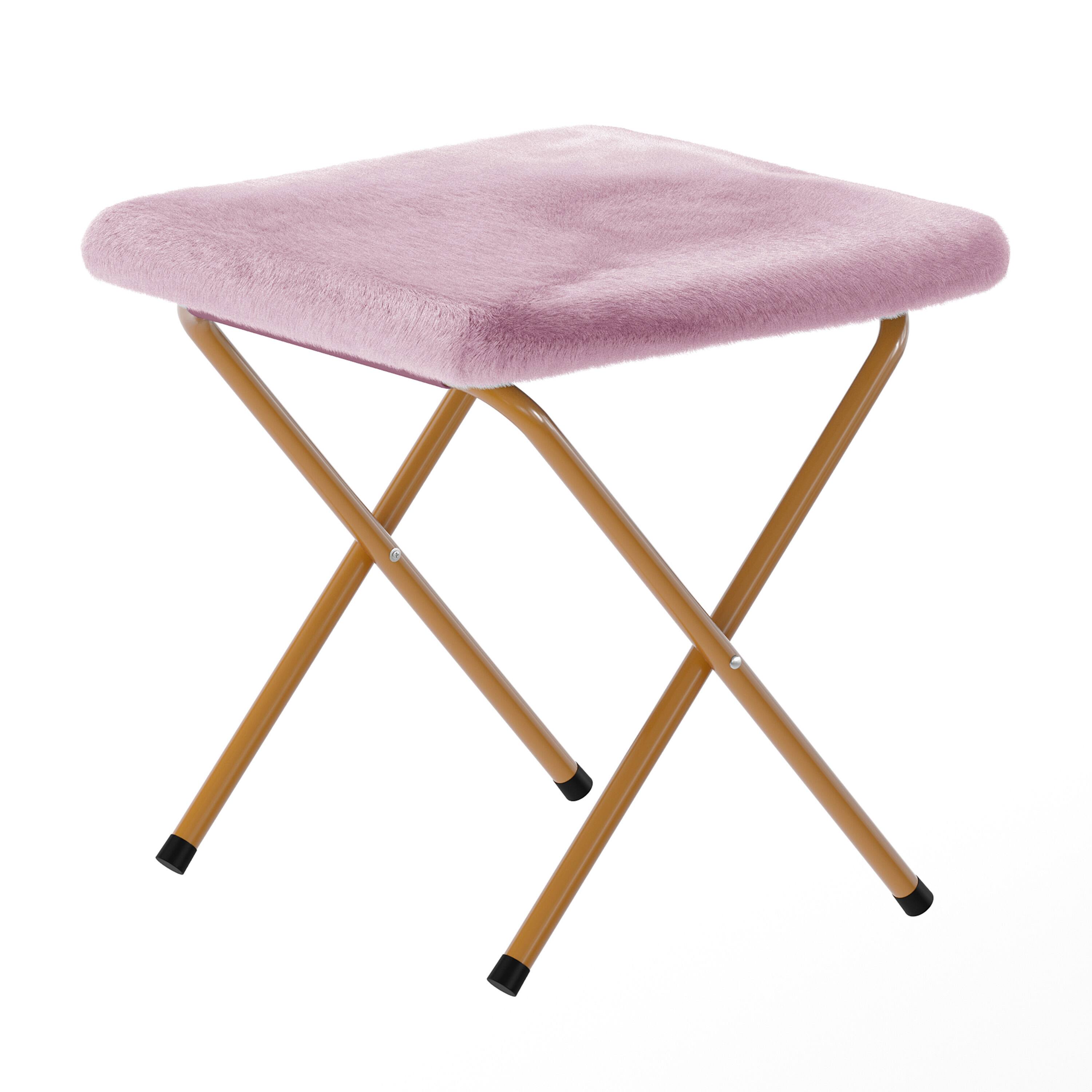 Alt View 8. Emma + Oliver - Ersa Oversize Folding Saucer Moon Chair and Ottoman for Dorm and Bedroom with Steel Frames - Dusty Purple Fabric/Soft Gold Frame.