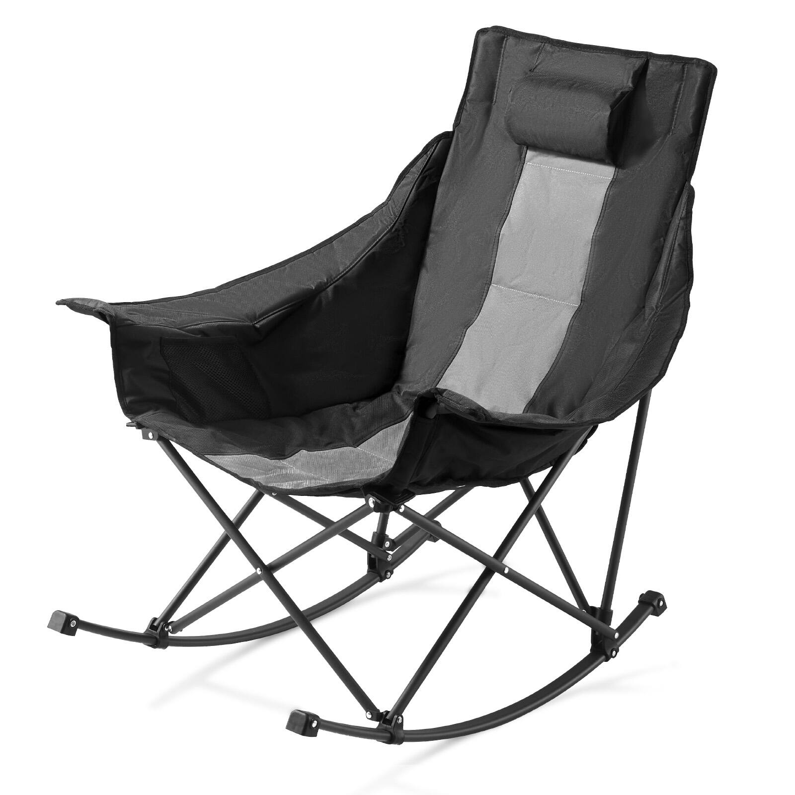 Front. VEVOR - Heated Camping Chair, 3 Heating Settings, Large-Sized Padded Folding Rocker, Heavy Duty Outdoor Lawn Chairs - Gray.