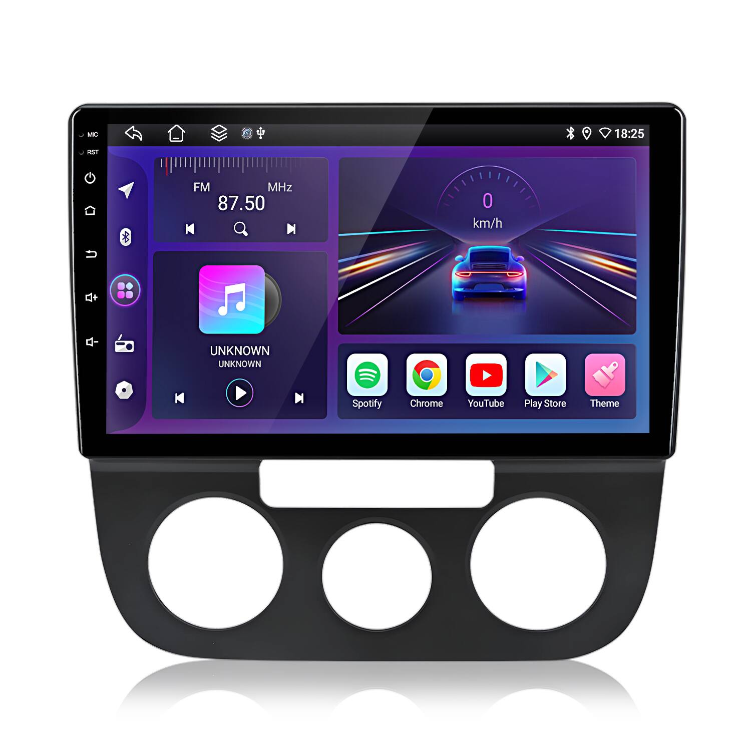 MC 18:25 RST 9e FM MHz 87.50 0 km/h - UNKNOWN UNKNOWN H M Spotify Chrome YouTube Play Store Theme