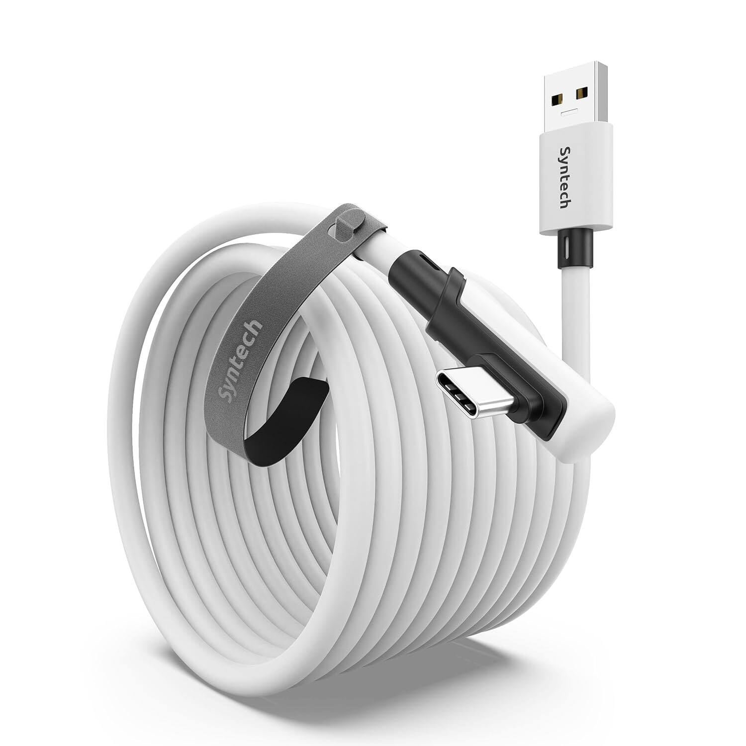 Syntech - VR Link Cable 20 FT Compatible with Oculus/Meta Quest 3/3S, and PC/SteamVR, USB 3.0 to USB C Cable for VR Headset - White