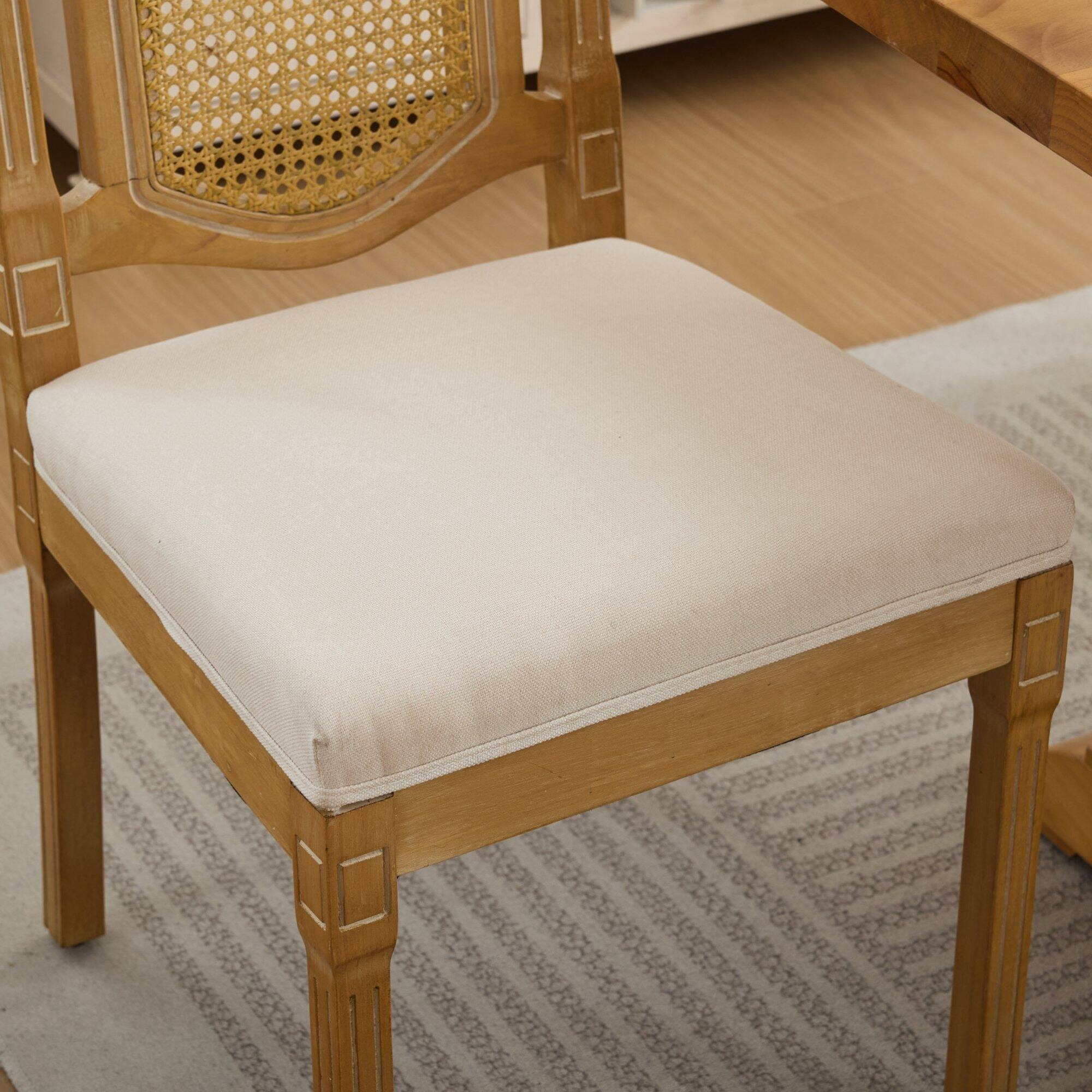 Alt View 8. GOODSILO - Solid Wood Rattan-Back Dining Chairs with Linen Cushion, Set of 2 for Rustic and Natural Style Dining Rooms and Cafés - Beige.