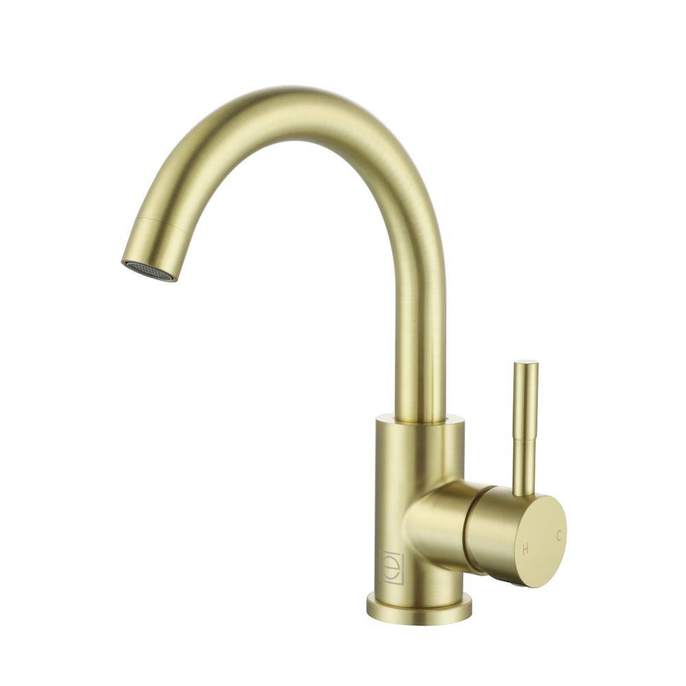 Alt View 2. Elegant Kitchen and Bath - Louis Single Hole Single Handle Bathroom Faucet in Brushed Gold - Brushed Gold.