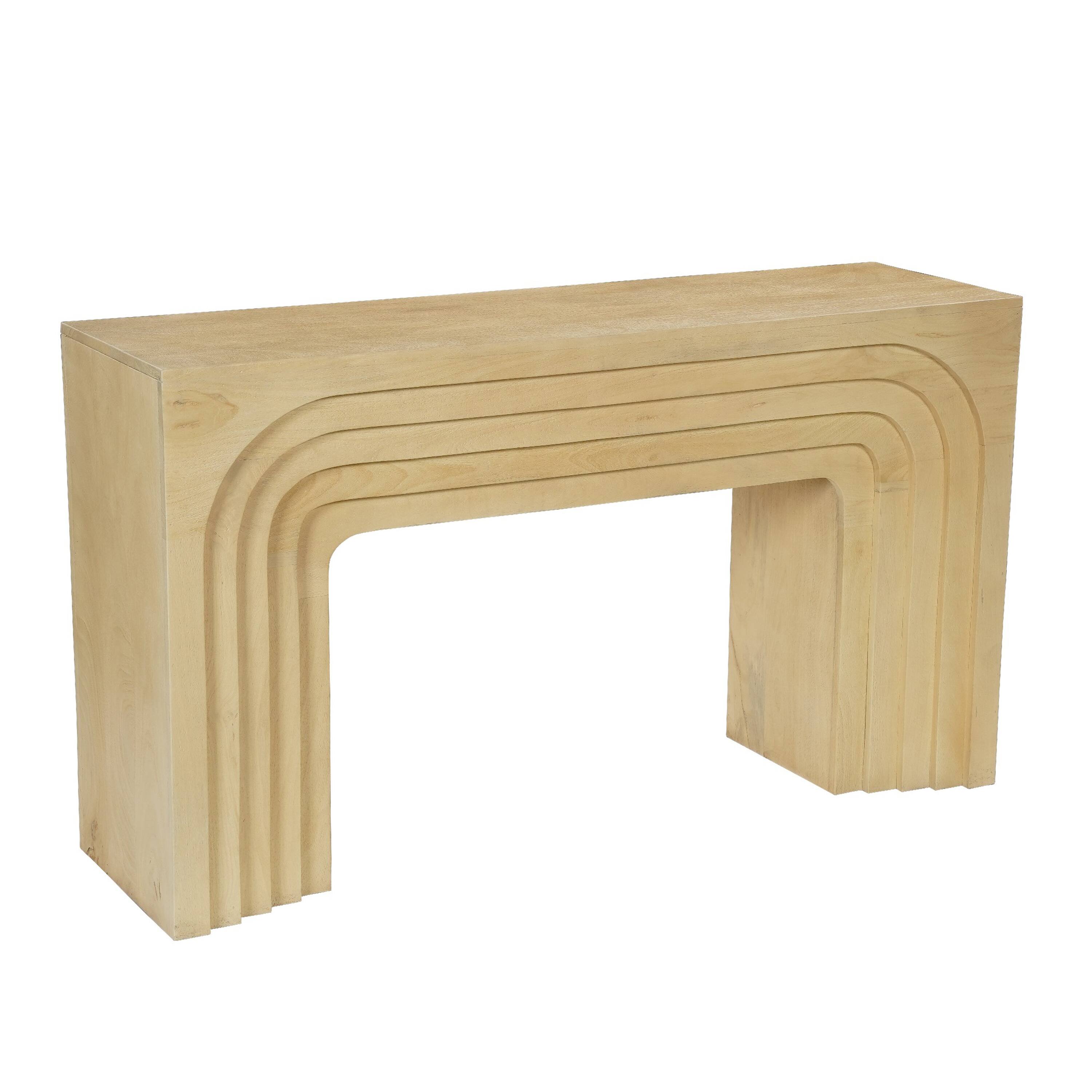 Angle. Manhattan Lane - Kesna Console Sofa Table, 53 Inch Sculpted Arch, Light Beige Mango Wood - Beige.