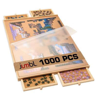 Jumbl 1000 Piece Puzzle Board with Drawers, Lazy Susan & Cover Jumbl 1000 Piece Puzzle Board with Drawers, Lazy Susan & Cover