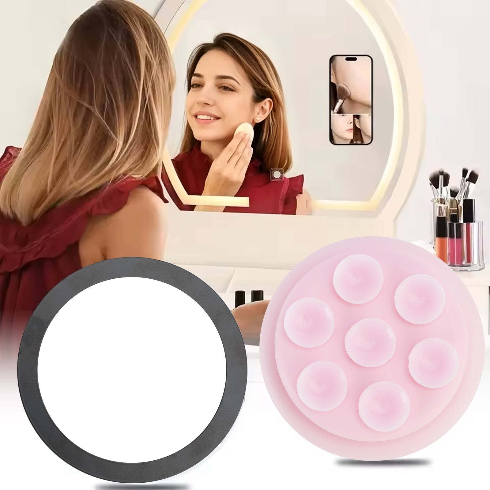 Alt View 1. Topteng - MagSafe Phone Grip – Silicone Suction Cup Stand, Strong Magnet, One-Handed Operation, Fit for iPhone 12-17 Series - Pink.
