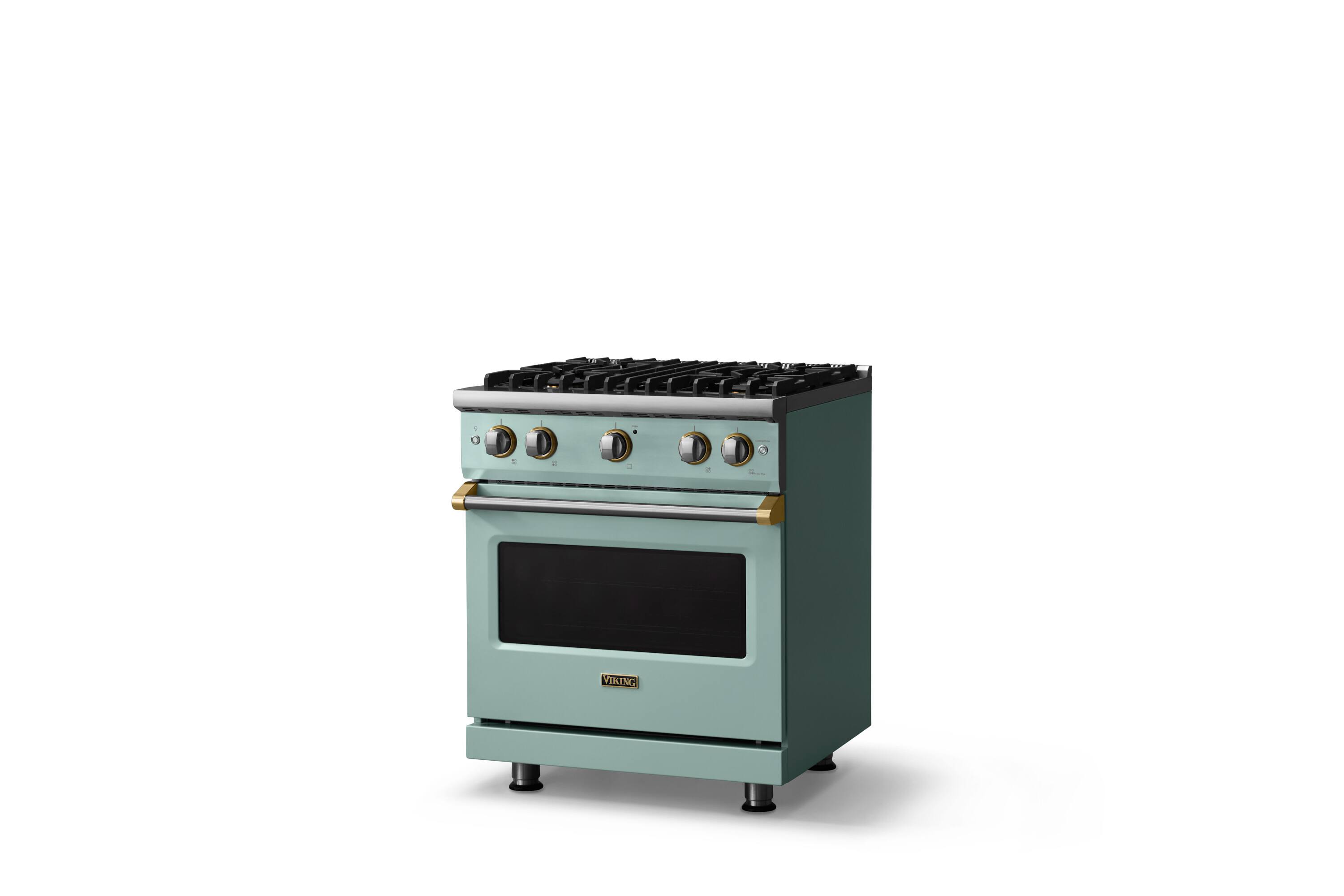 Angle. Viking - 30 in. Wide Pro 5 Series 4.0 Cu. Ft. Freestanding Sealed 4 Burner Gas Convection Range - Splash/Brushed Brass - Splash.