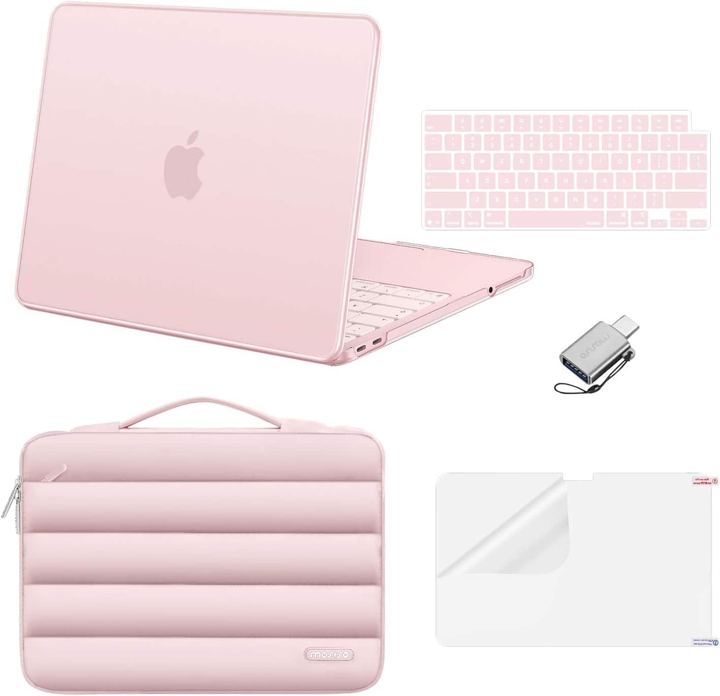 mosiso - For MacBook Neo 13-Inch 2026 A3404 A18 Pro Chip, Protective Hard Shell&Puffy Sleeve Bag&Keyboard Skin&Screen Film&Type C - Blush