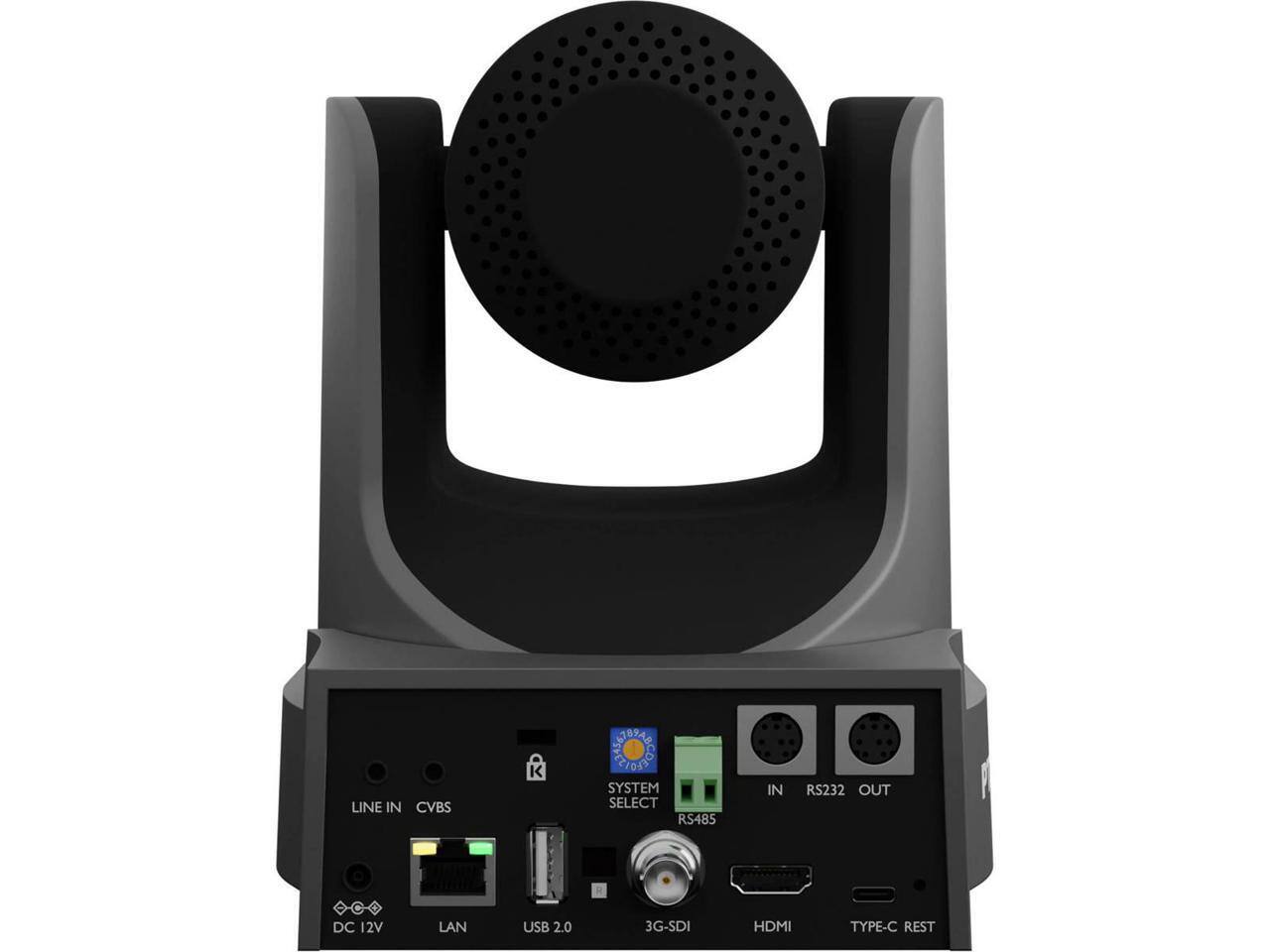 LINE IN CVBS  
SYSTEM SELECT RS485 IN RS232 OUT DC 12V LAN USB 2.0 3G-SDI HDMI TYPE-C REST