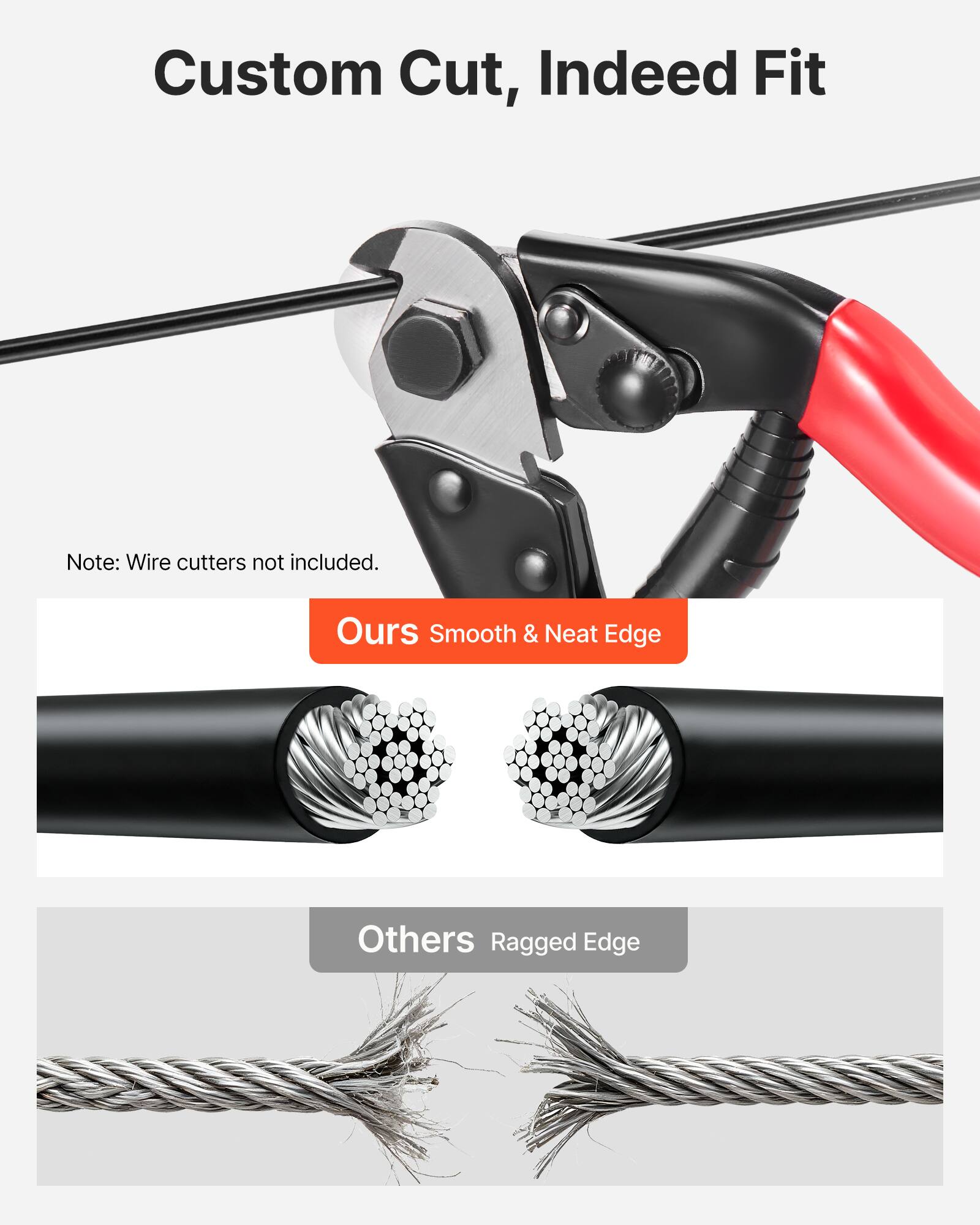 Custom Cut, Indeed Fit

Note: Wire cutters not included.

Ours: Smooth & Neat Edge

Others: Ragged Edge