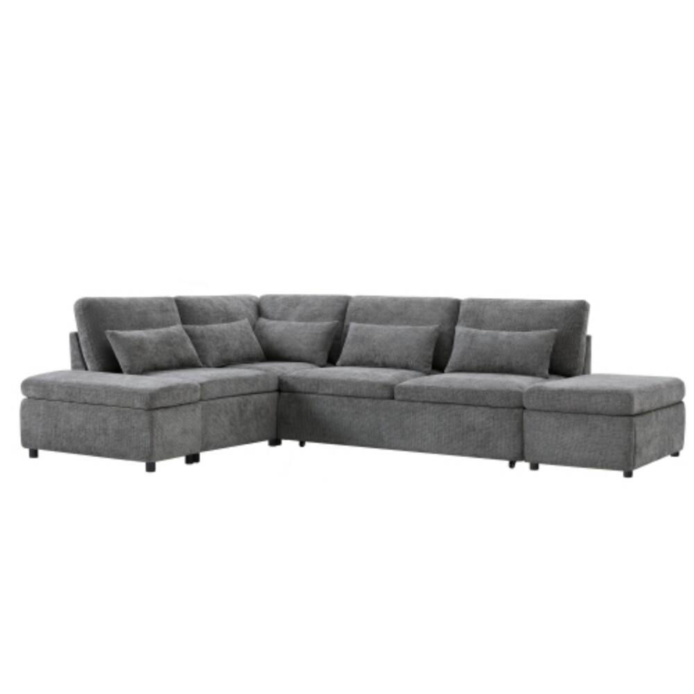 Alt View 5. LUCKY ONE - 107" L-Shape Pull-Out Sleeper Sectional Sofa Bed w/ USB Type-C Storage Ottoman - Gray.