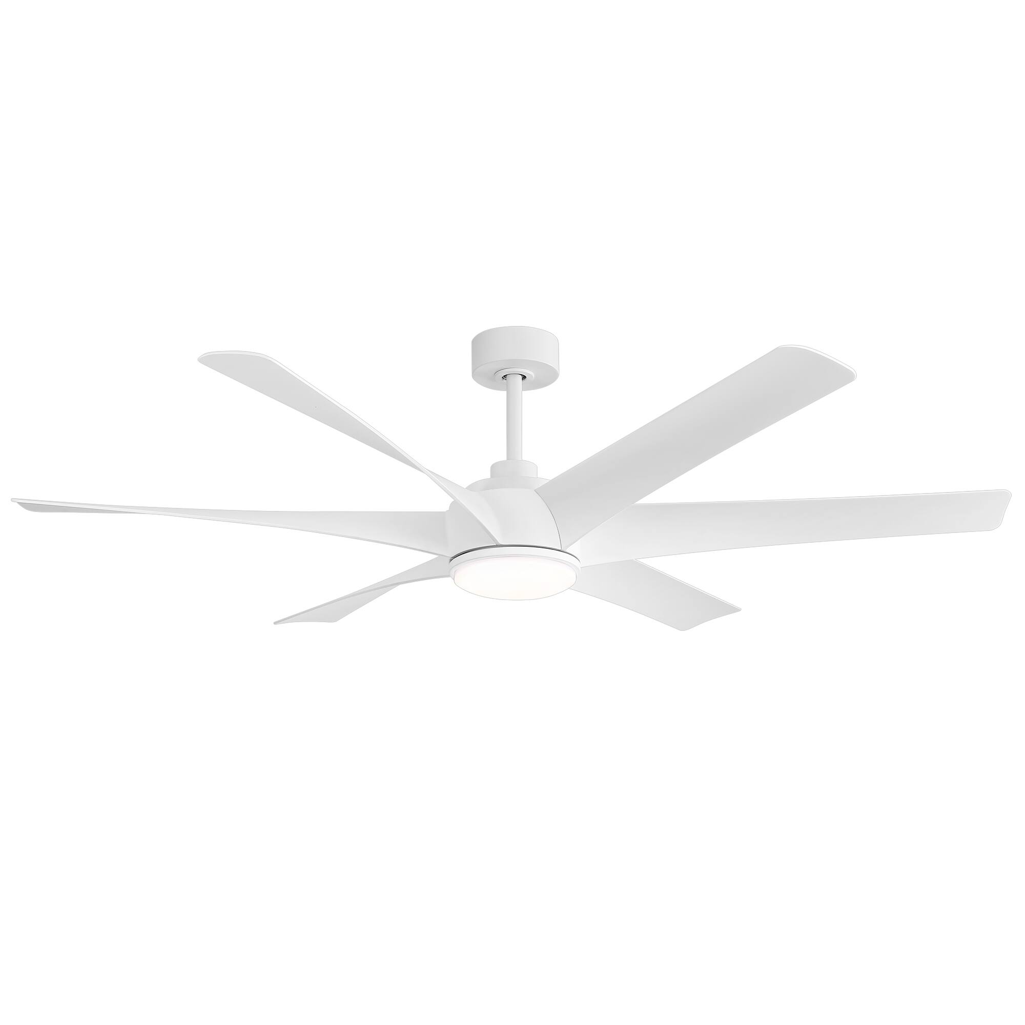 Angle. Breezary - 65" Large Indoor Ceiling Fan with Remote Control, 6 ABS Blades, 6-Speed DC Motor, 7"/12" Downrods, Light/No Light Option - Matte White (With Light).