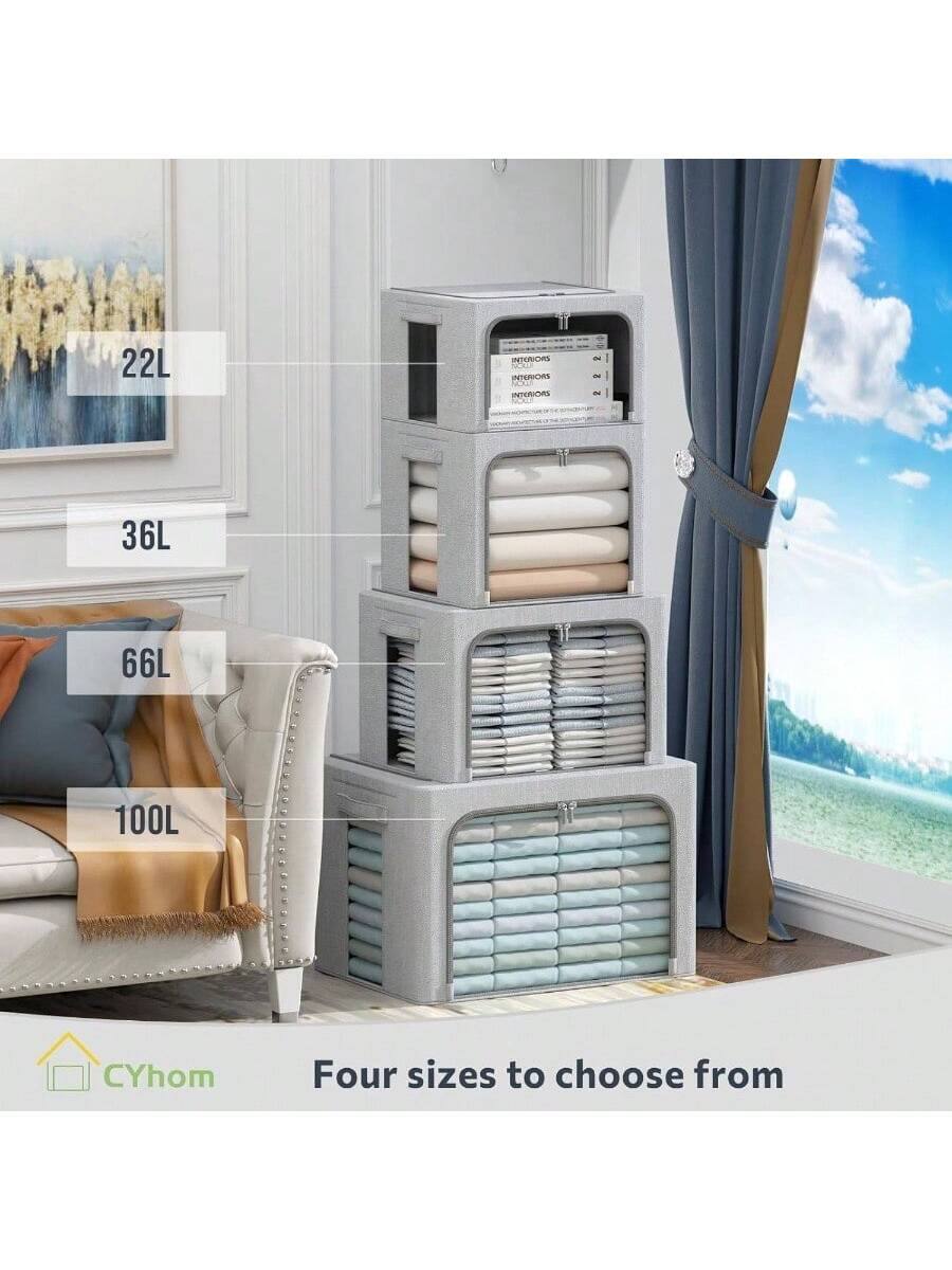 Live At Space 3Pack Foldable Storage Bins Frame Box Linen Fabric ...