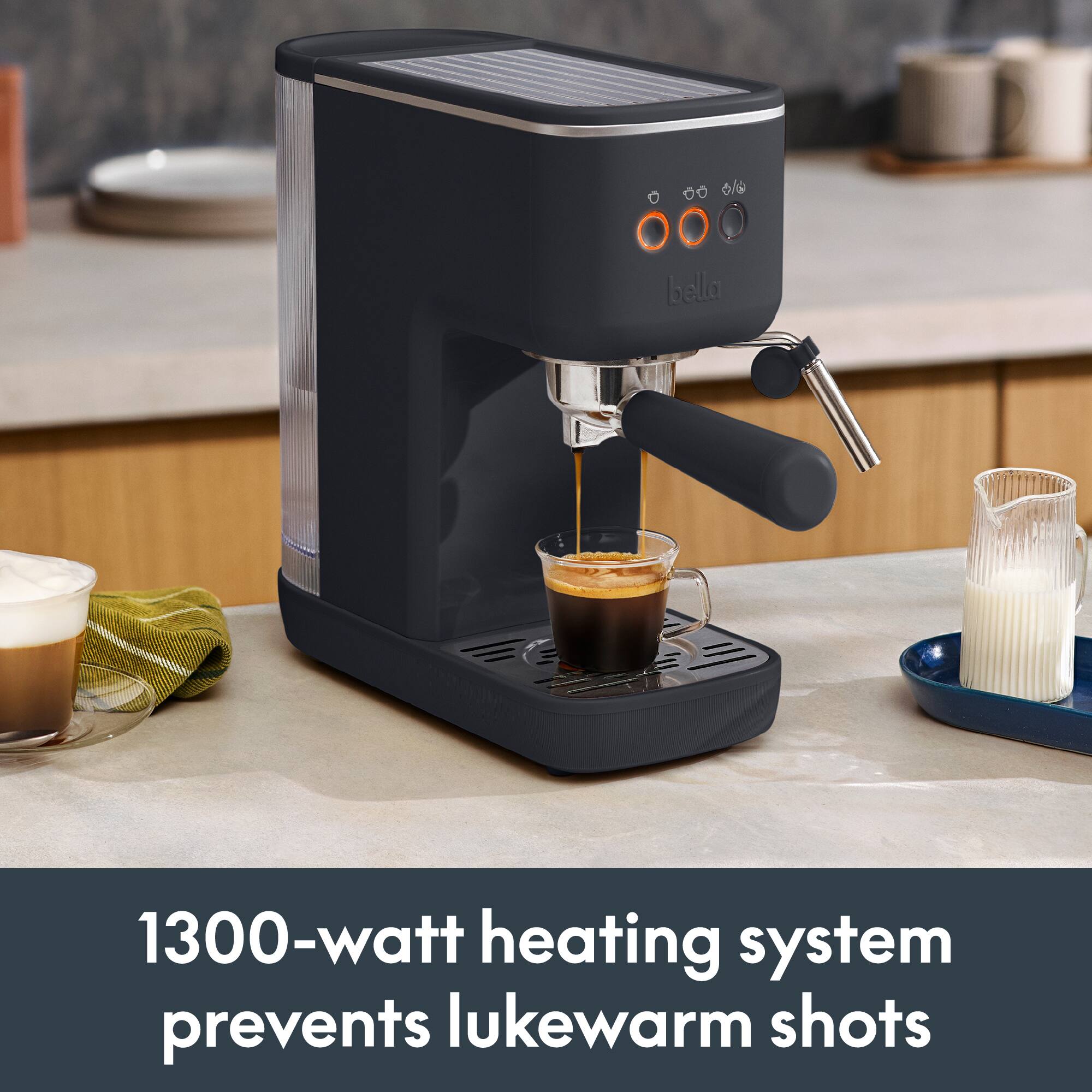 1300-watt heating system prevents lukewarm shots
