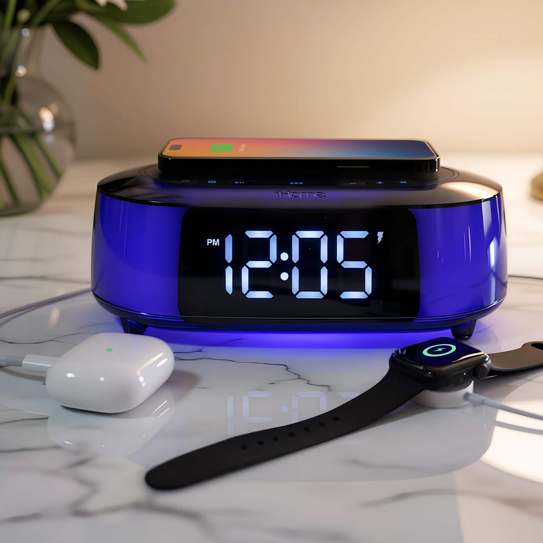 iHome Alarm Clock Radio with Wireless Charger, Bluetooth Speaker