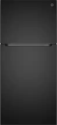 Front. GE - 30 in. Wide 19 Cu. Ft. Garage Ready Freestanding Top Freezer Refrigerator with Bright LED Lighting - Black.