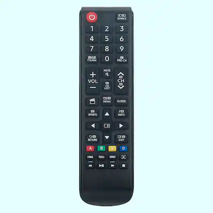 - SOURCE
- 1 2 3
- 4 5 6
- 7 8 9
- 0
- PRE-CH
- TTX/MIX
- VOL +
- MUTE
- VOL -
- CH LIST
- CH
- MENU
- GUIDE
- SPORTS
- INFO
- RETURN
- EXIT
- A
- B
- C
- D
- H4
- TOOLS
- MEDIA
- H4