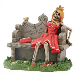 Pacific Trading - Waiting For the Perfect Man Skeleton Woman in Red Dress Halloween Figurine